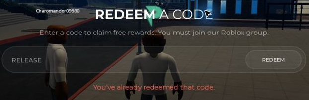 Official tutorial with RELEASE entered and the response You've already redeemed that code